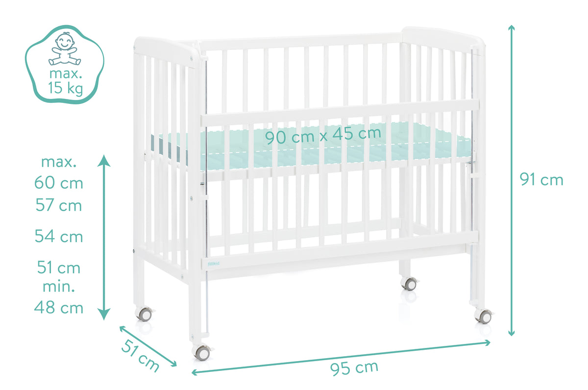 Beistellbett Nino 555-05 + 555451 Matratze weiß 90x45cm