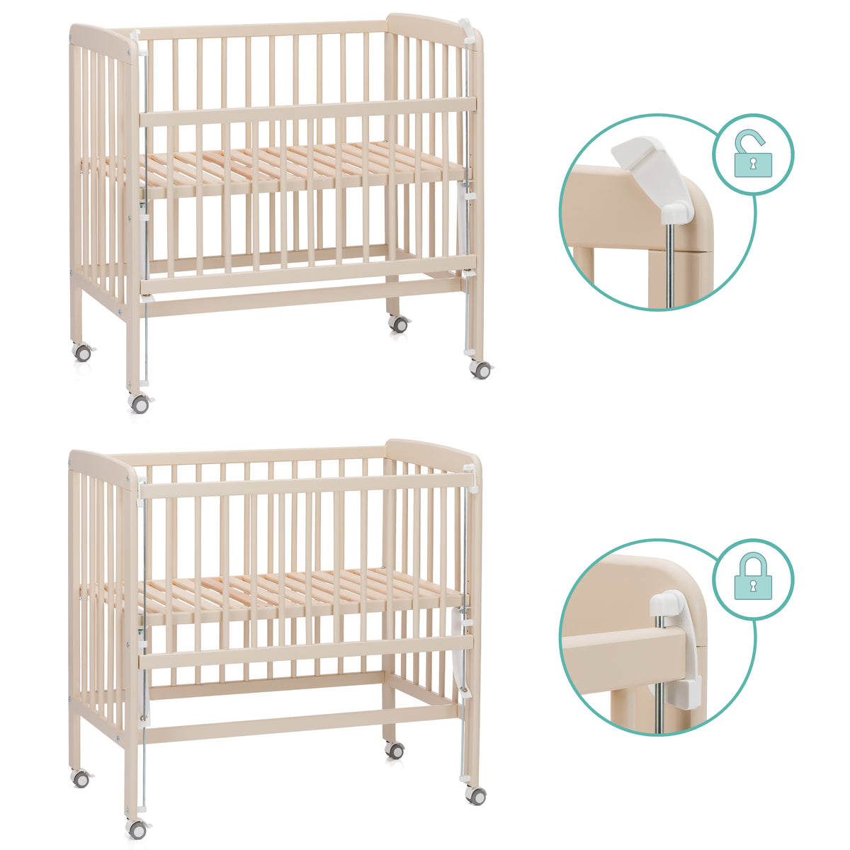 Beistellbett Nino champagner 555-00 und 555451 Matratze weiß 90x45 cm