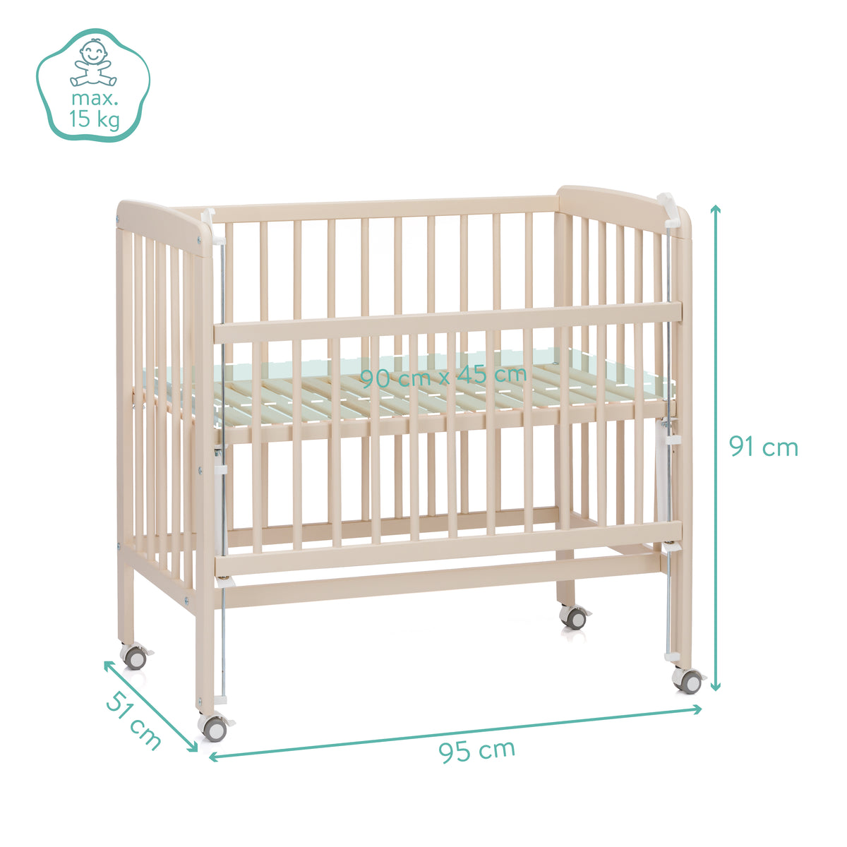 Beistellbett Nino champagner 555-00 und 555451 Matratze weiß 90x45 cm